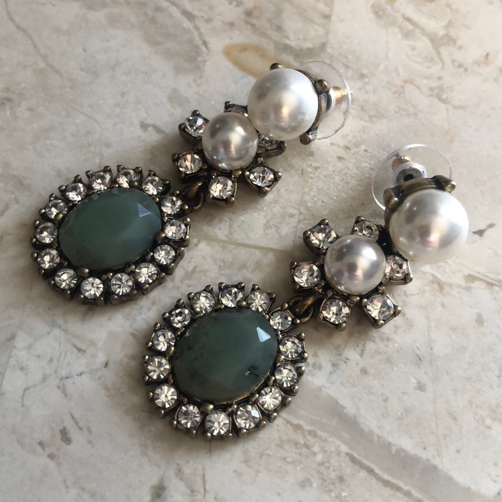 Blue green and pearl chunky earrings